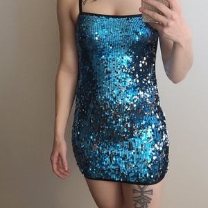 Backless Blue Sequin Dress